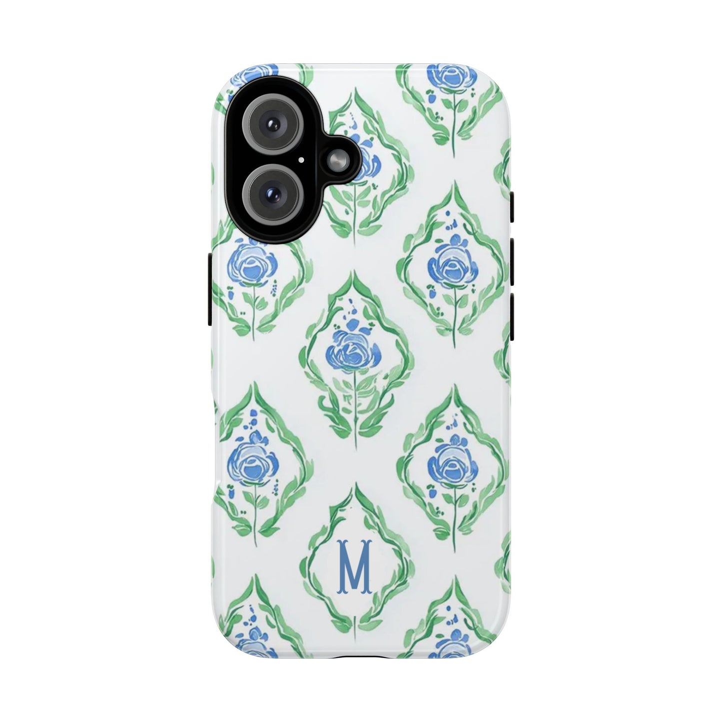 Blue Rose Grandmillennial Monogram Phone Case Personalized