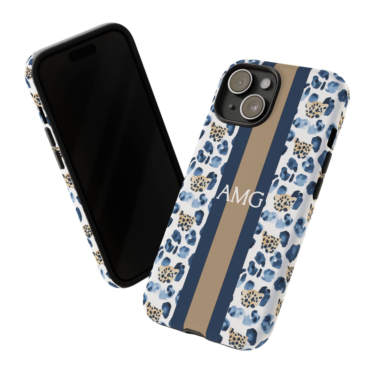 Blue Leopard Monogram Phone Case