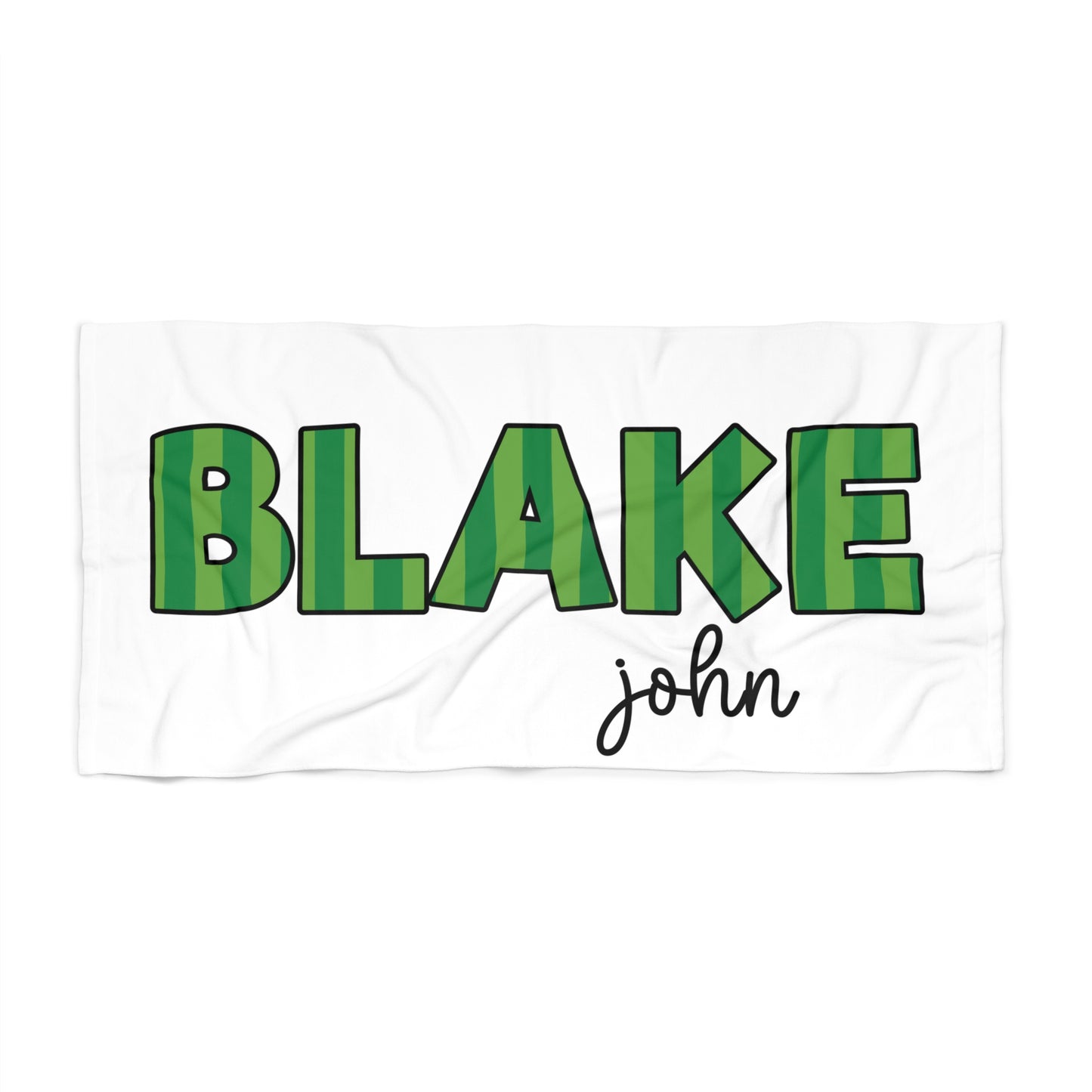 Green Striped Personalized Beach Towel