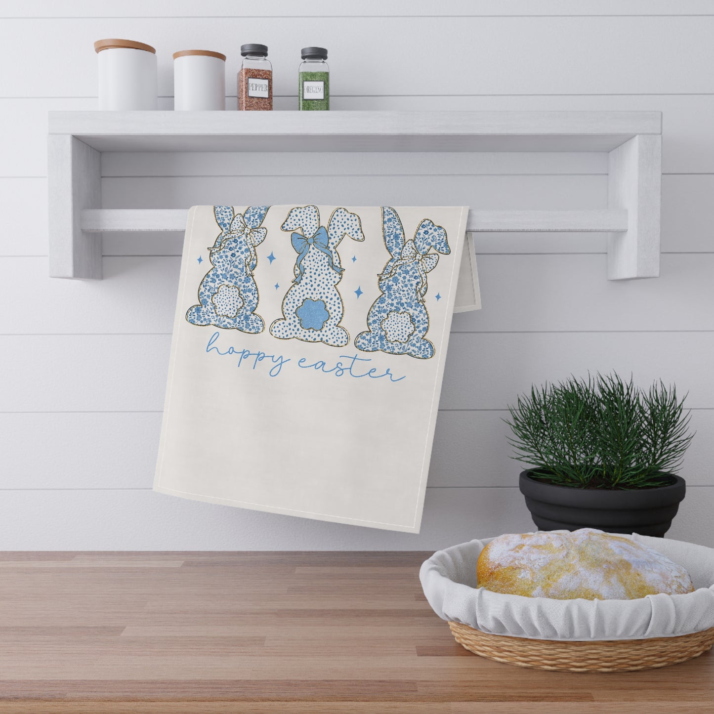 Happy Easter Toile Tea Towel