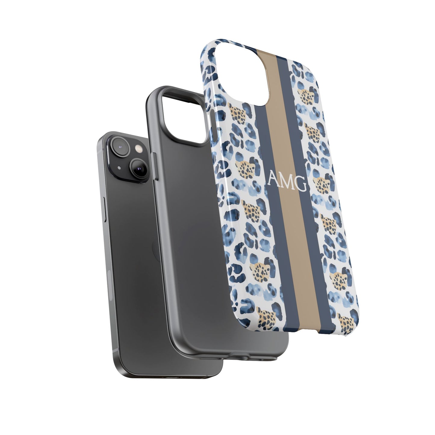 Blue Leopard Monogram Phone Case