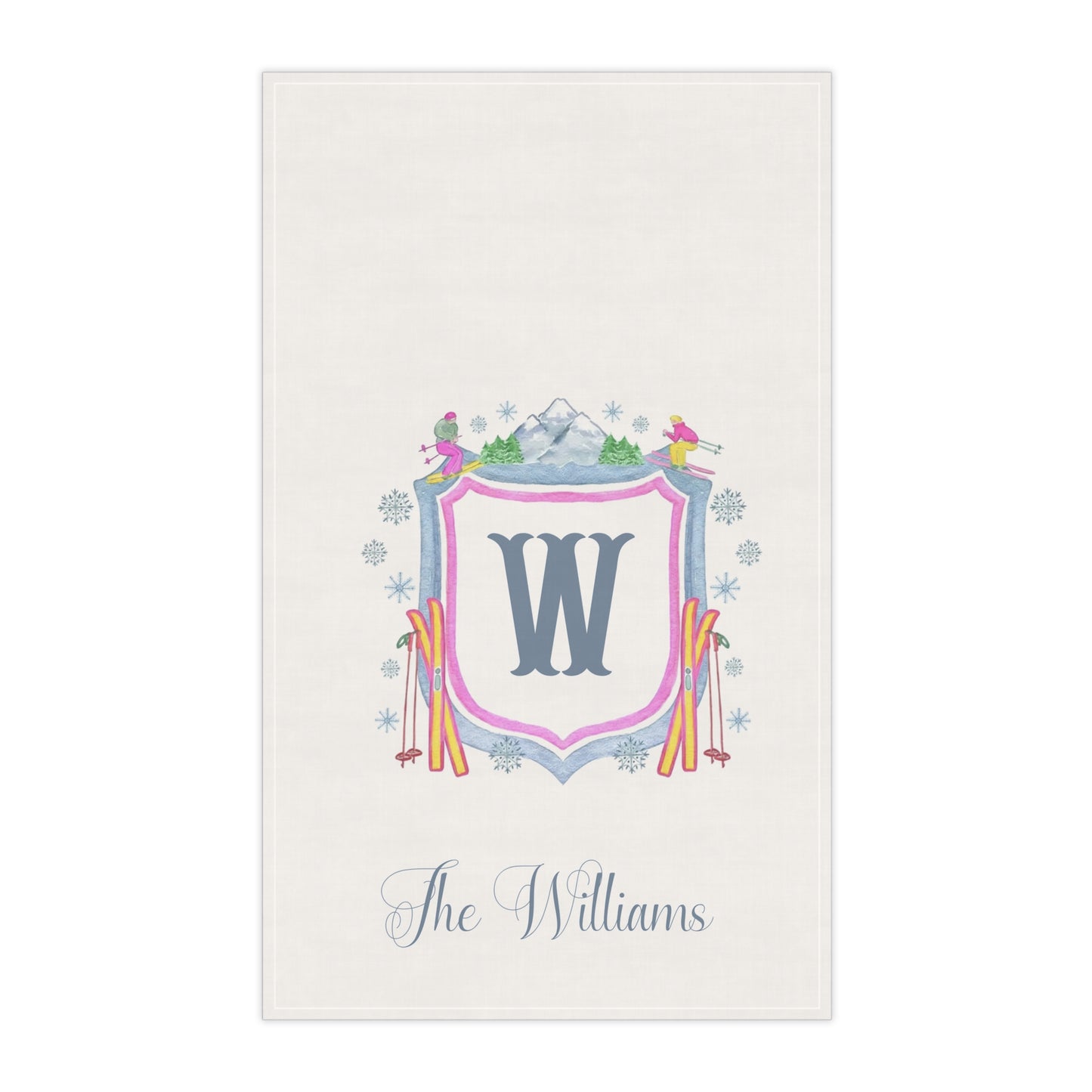 Monogram W Ski Crest Tea Towel | Personalized Kitchen Towel