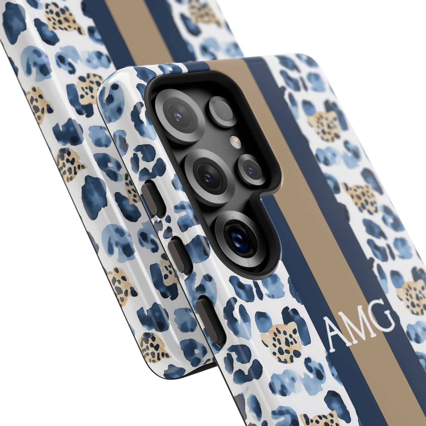 Blue Leopard Monogram Phone Case