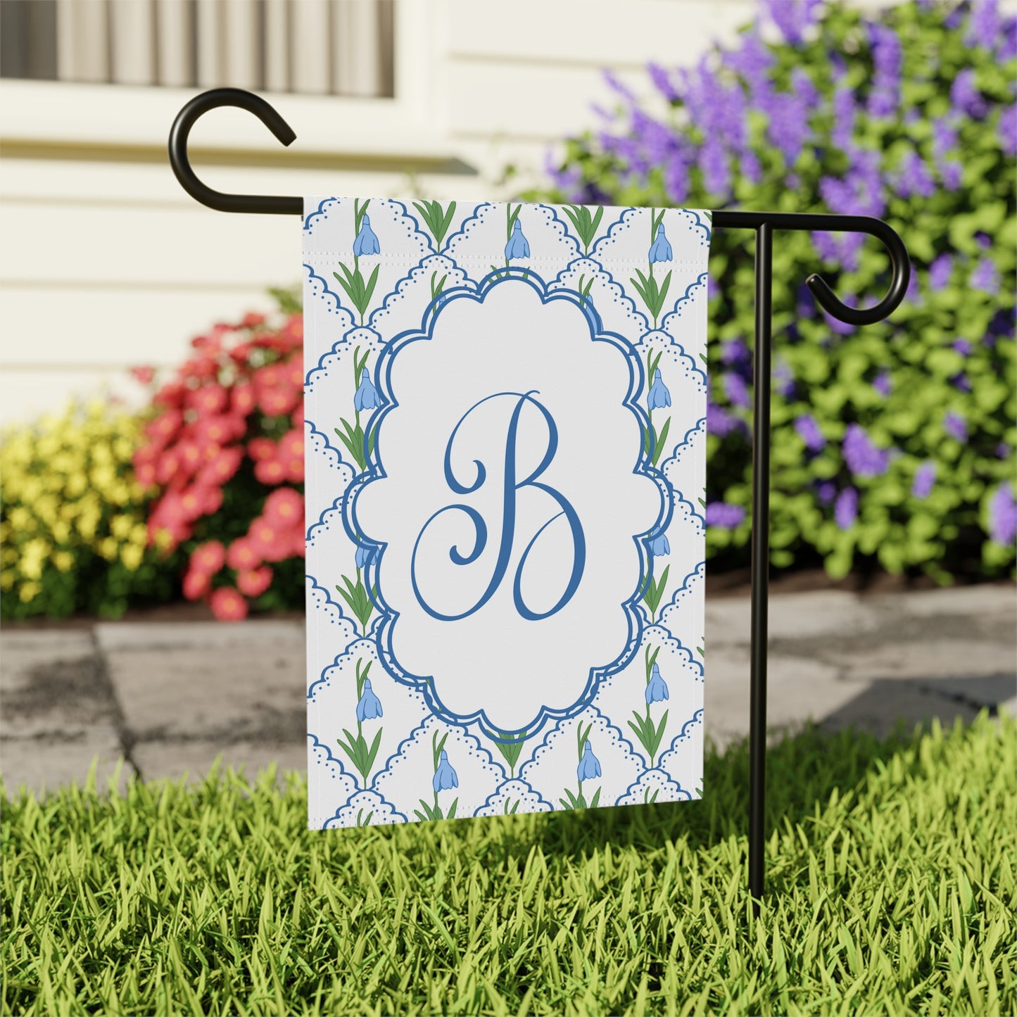 Blue Snowdrop Monogram Garden Flag