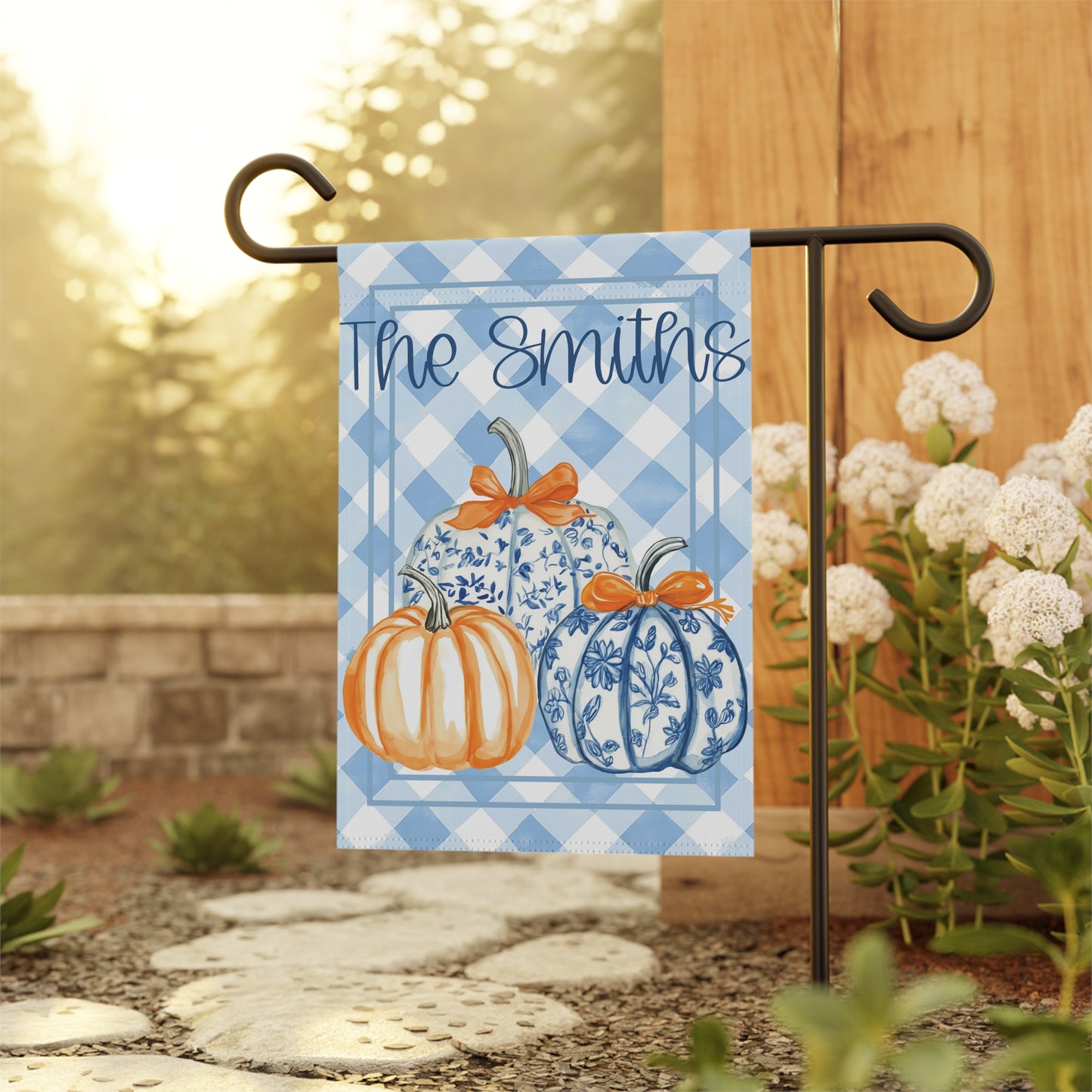 Blue Gingham Pumpkins Garden Banner | House Flag