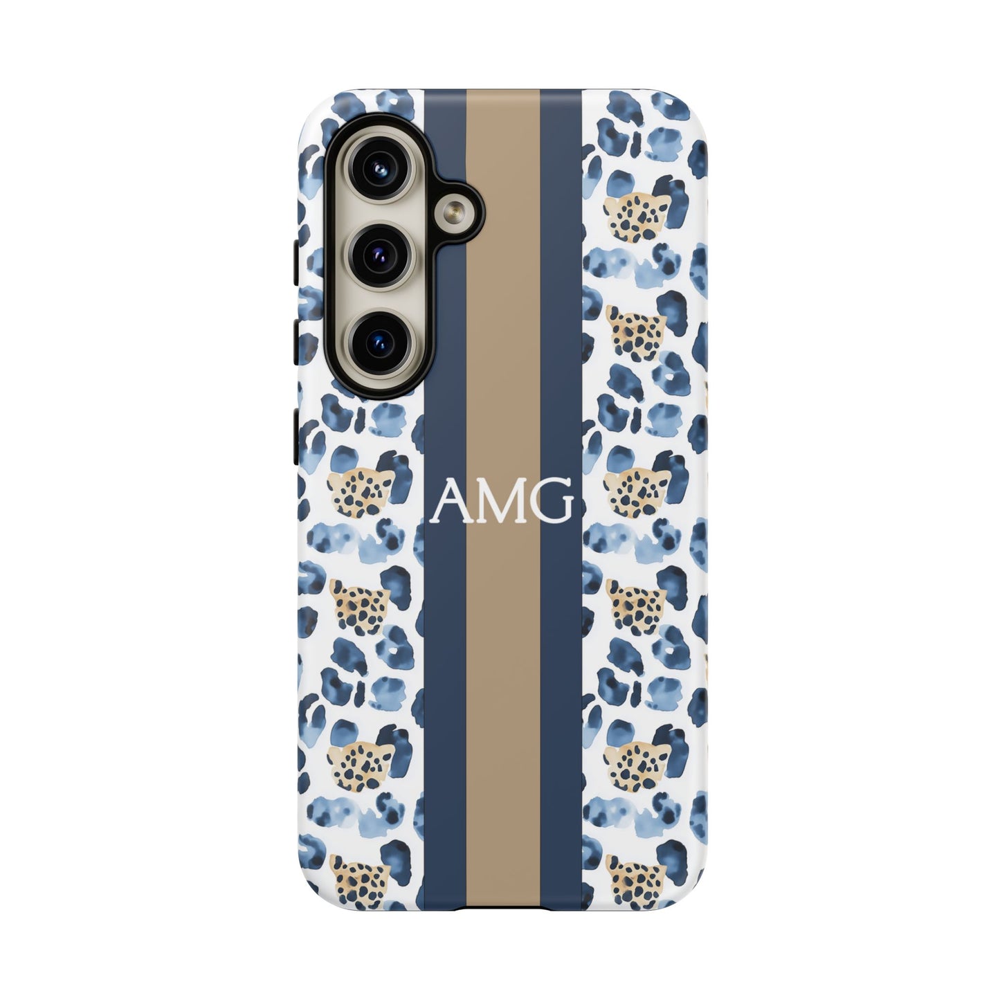 Blue Leopard Monogram Phone Case
