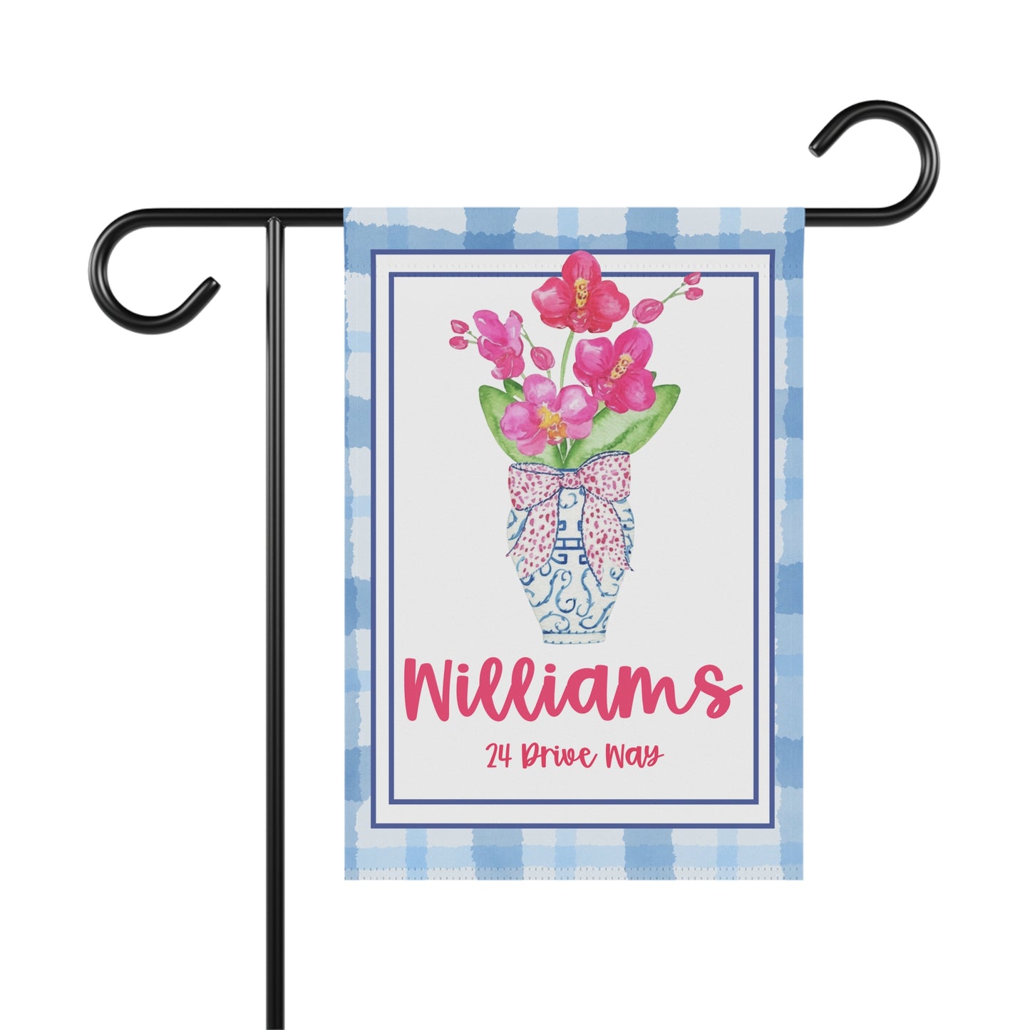 Personalized Pink Orchid Garden Flag with Name & Address