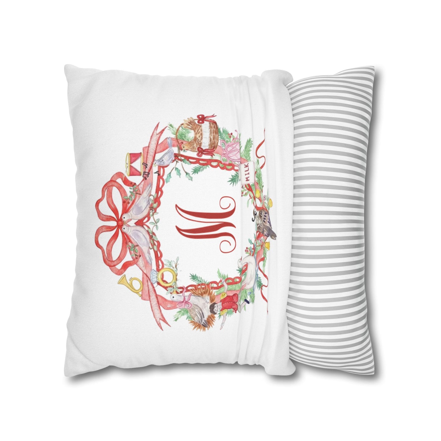 Floral Ribbon Monogram M Pillowcase
