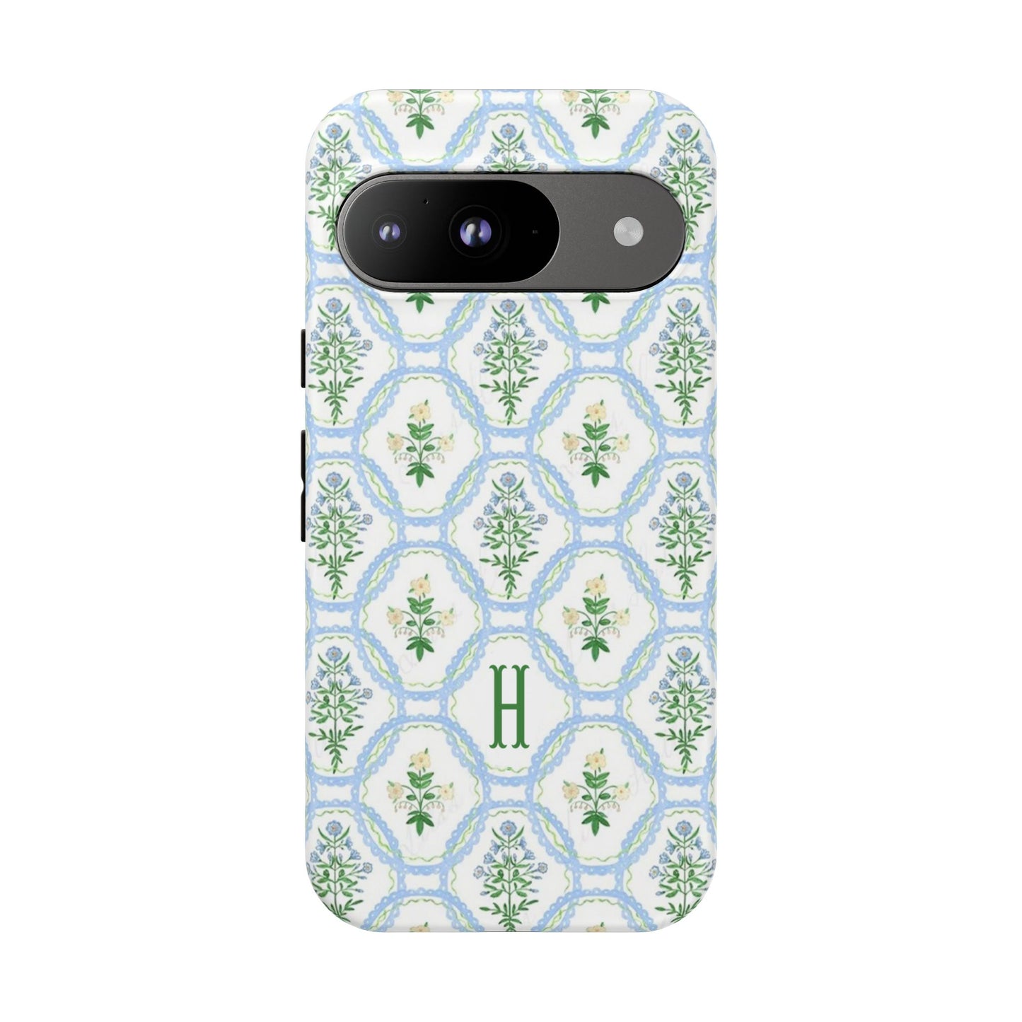 Blue Floral Motif Monogram Phone Case Personalized