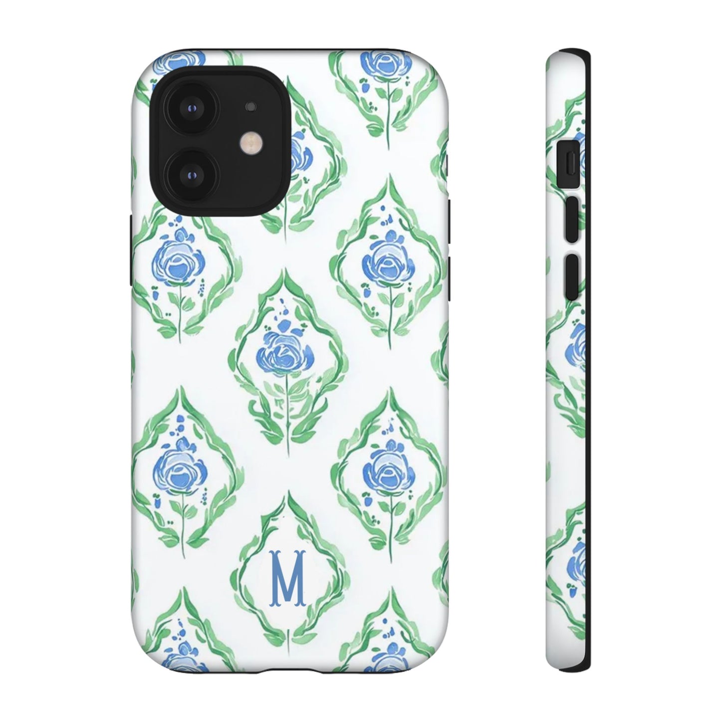 Blue Rose Grandmillennial Monogram Phone Case Personalized