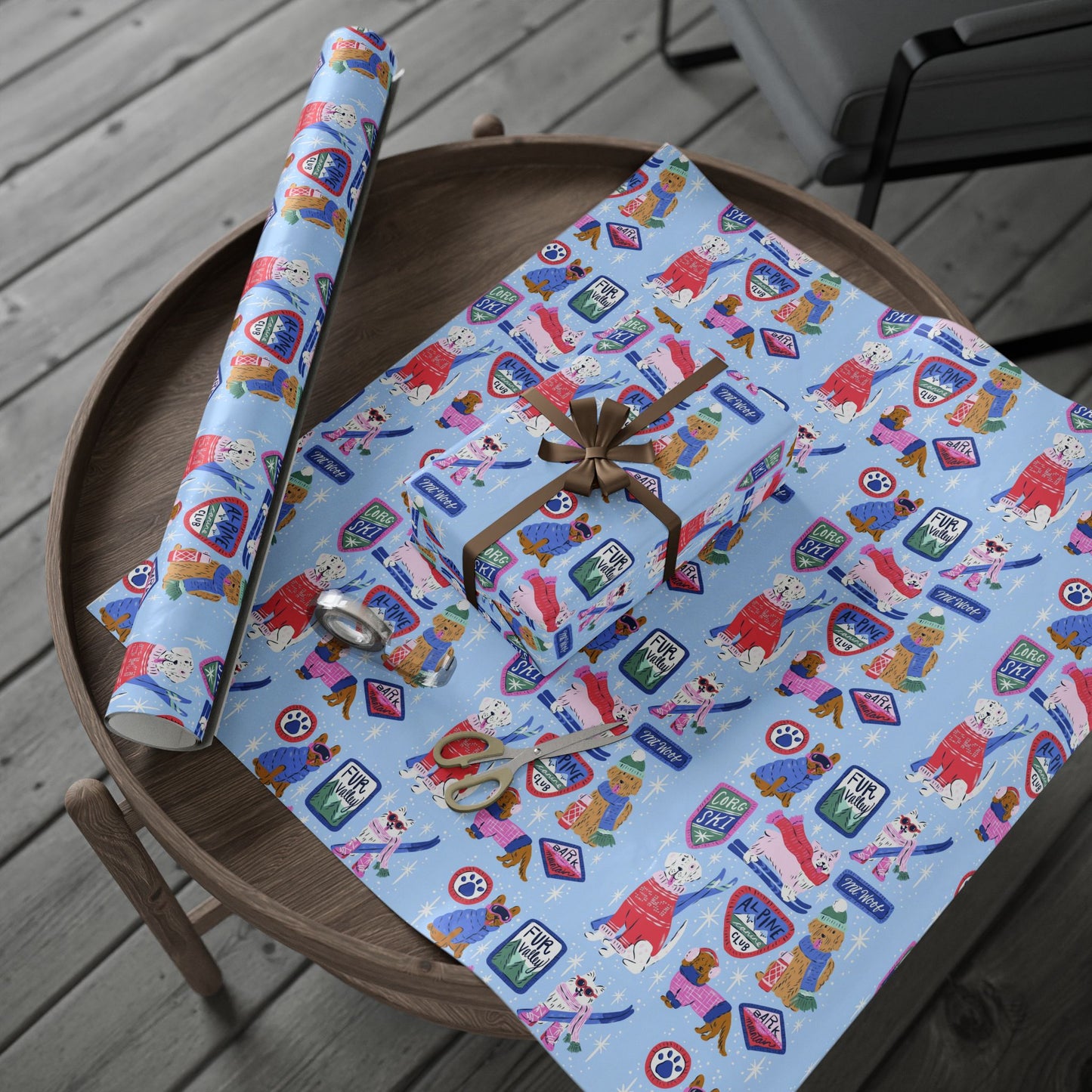 Winter Ski Lodge Dog Wrapping Paper