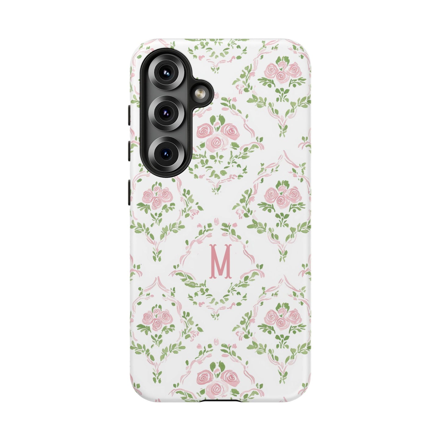 Pink Rose Grandmillennial Floral Monogram Phone Case