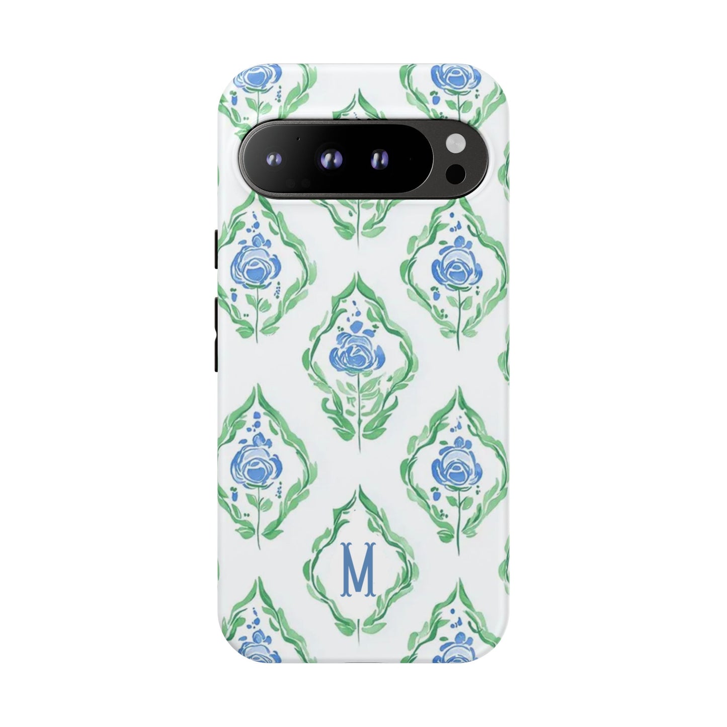 Blue Rose Grandmillennial Monogram Phone Case Personalized