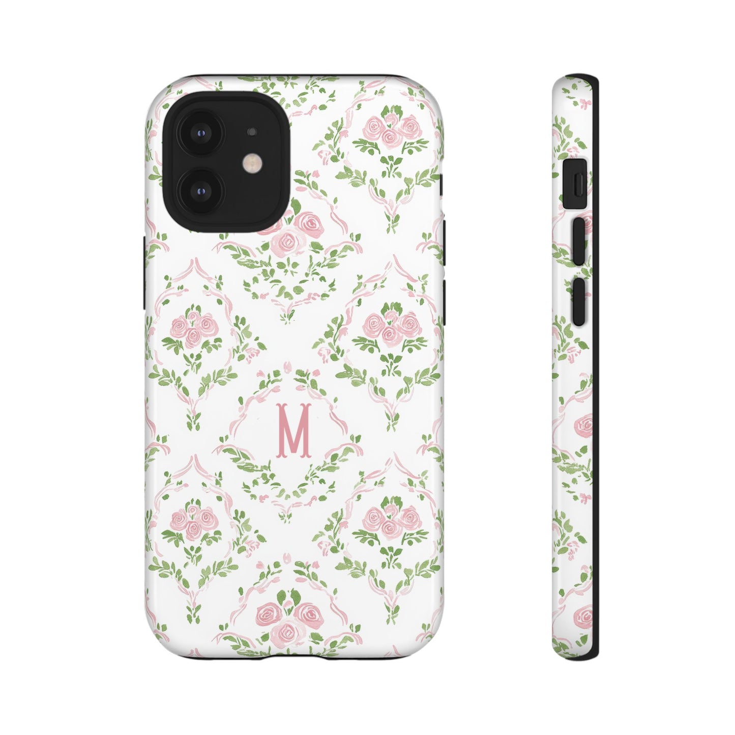 Pink Rose Grandmillennial Floral Monogram Phone Case
