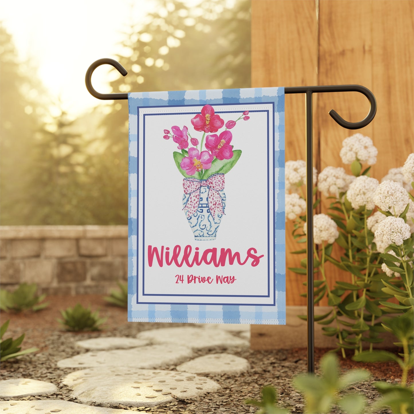 Personalized Pink Orchid Garden Flag with Name & Address