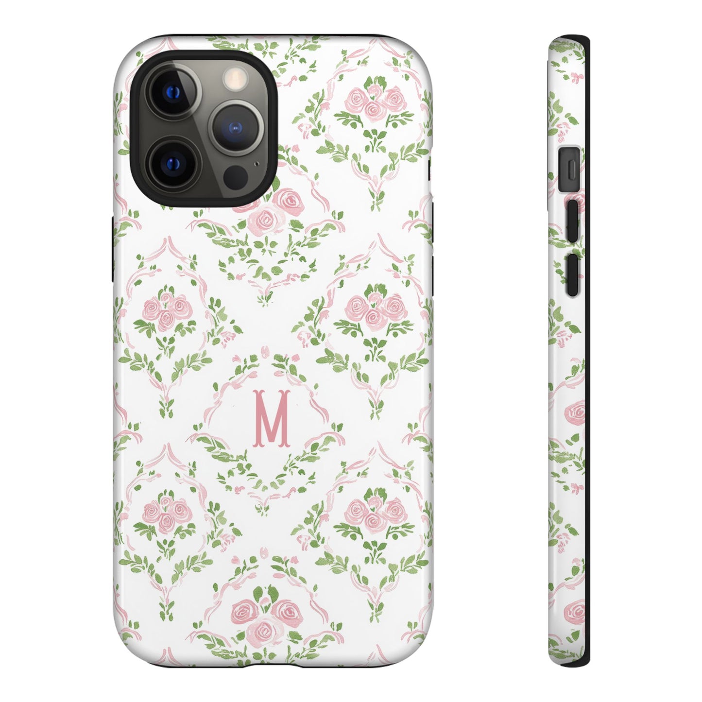 Pink Rose Grandmillennial Floral Monogram Phone Case