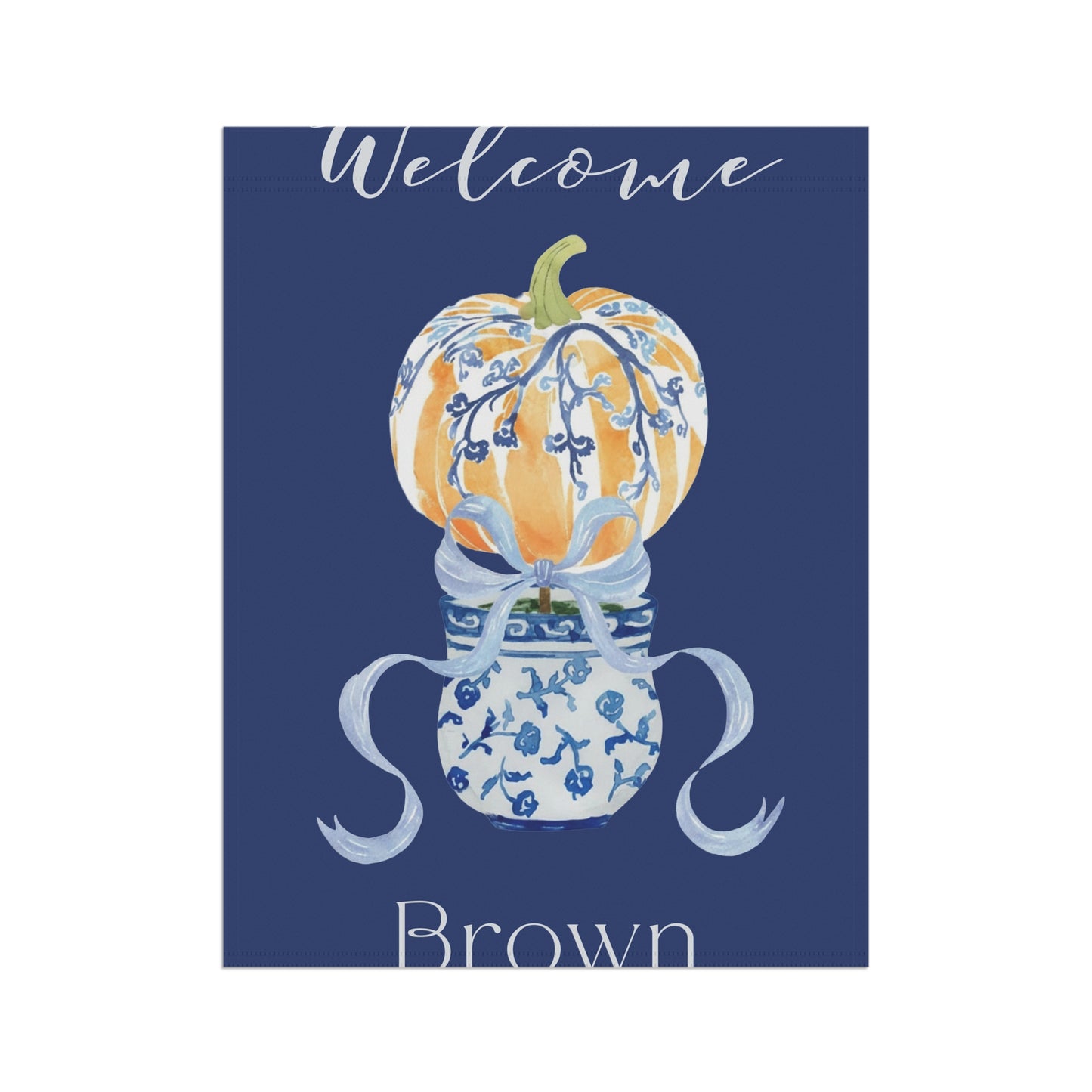 Blue Chinoiserie Pumpkin Welcome Garden Flag