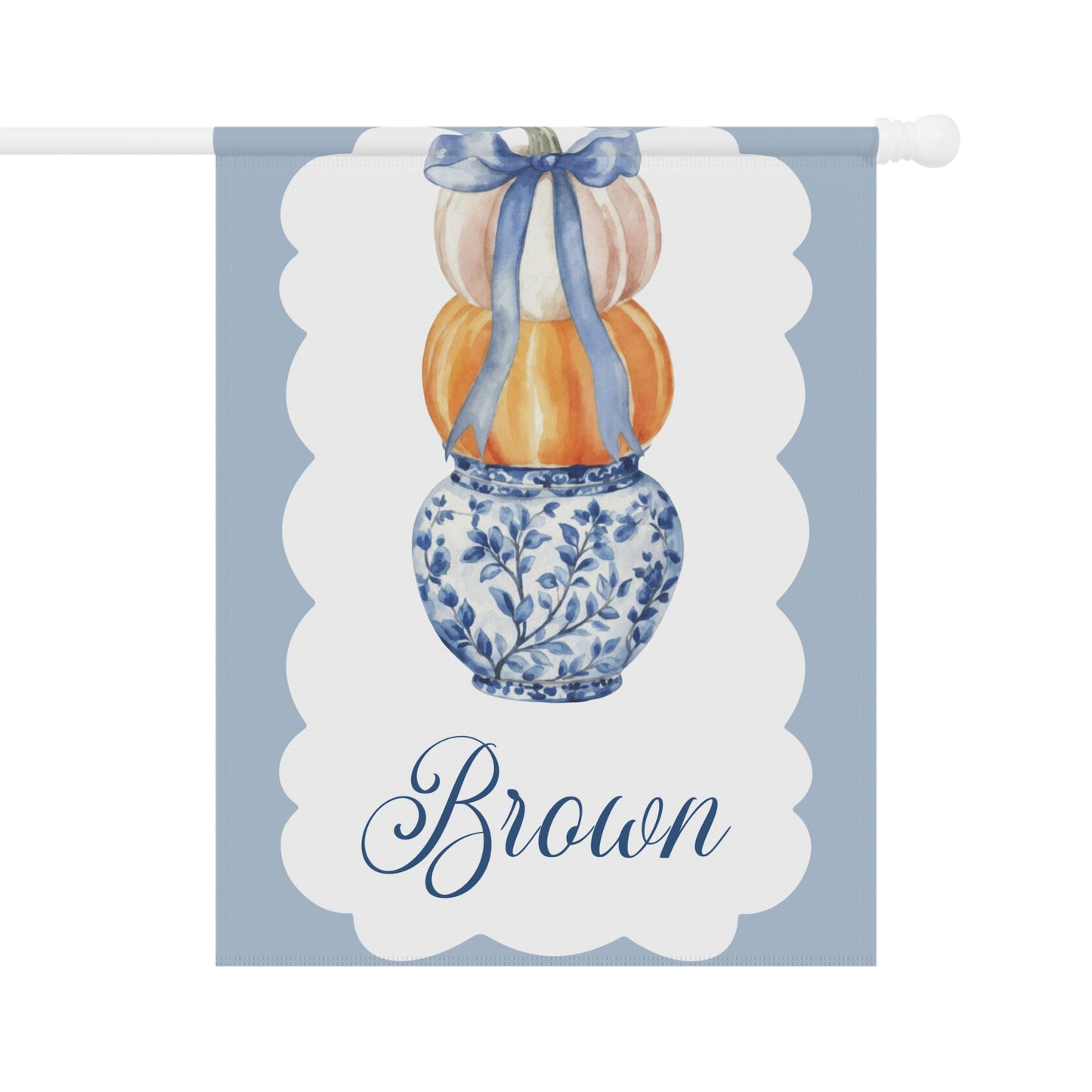 Blue Chinoiserie Pumpkin Stack Garden Flag | Garden Banner