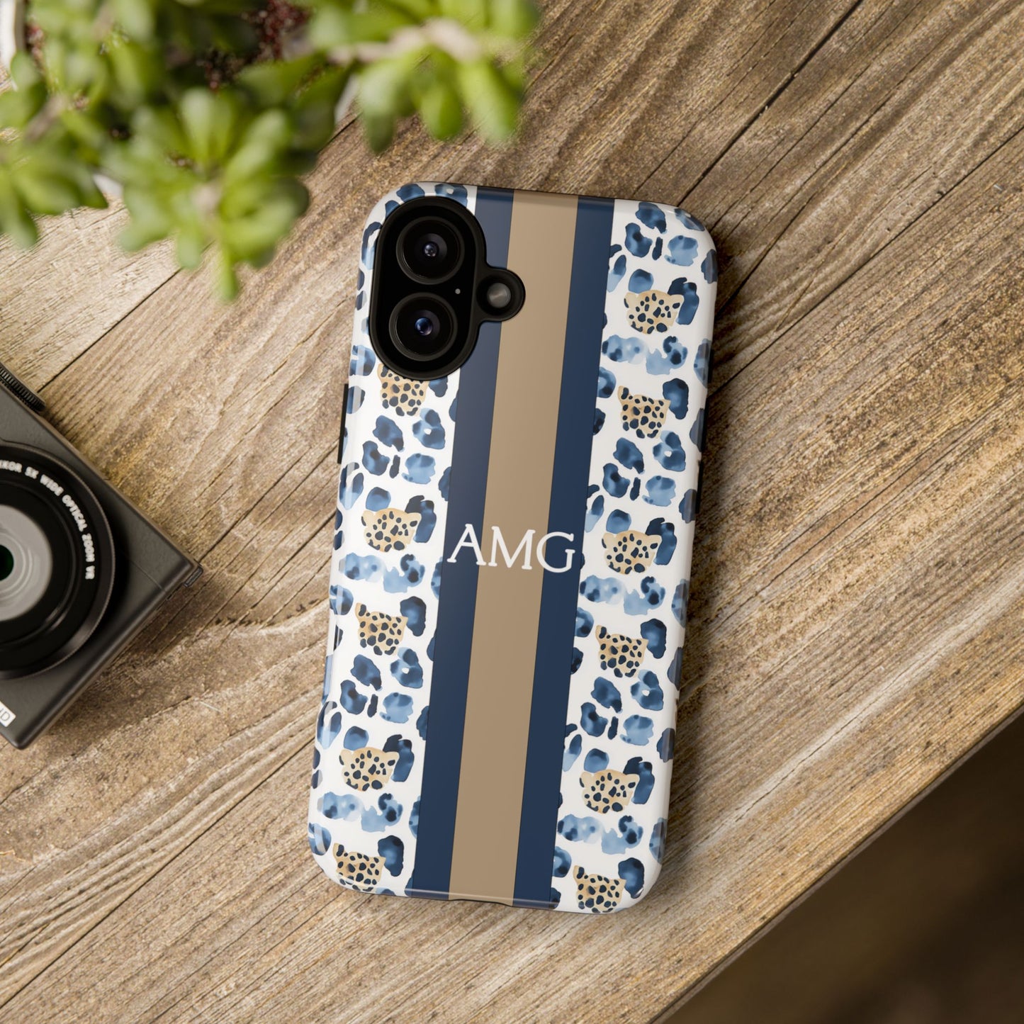 Blue Leopard Monogram Phone Case
