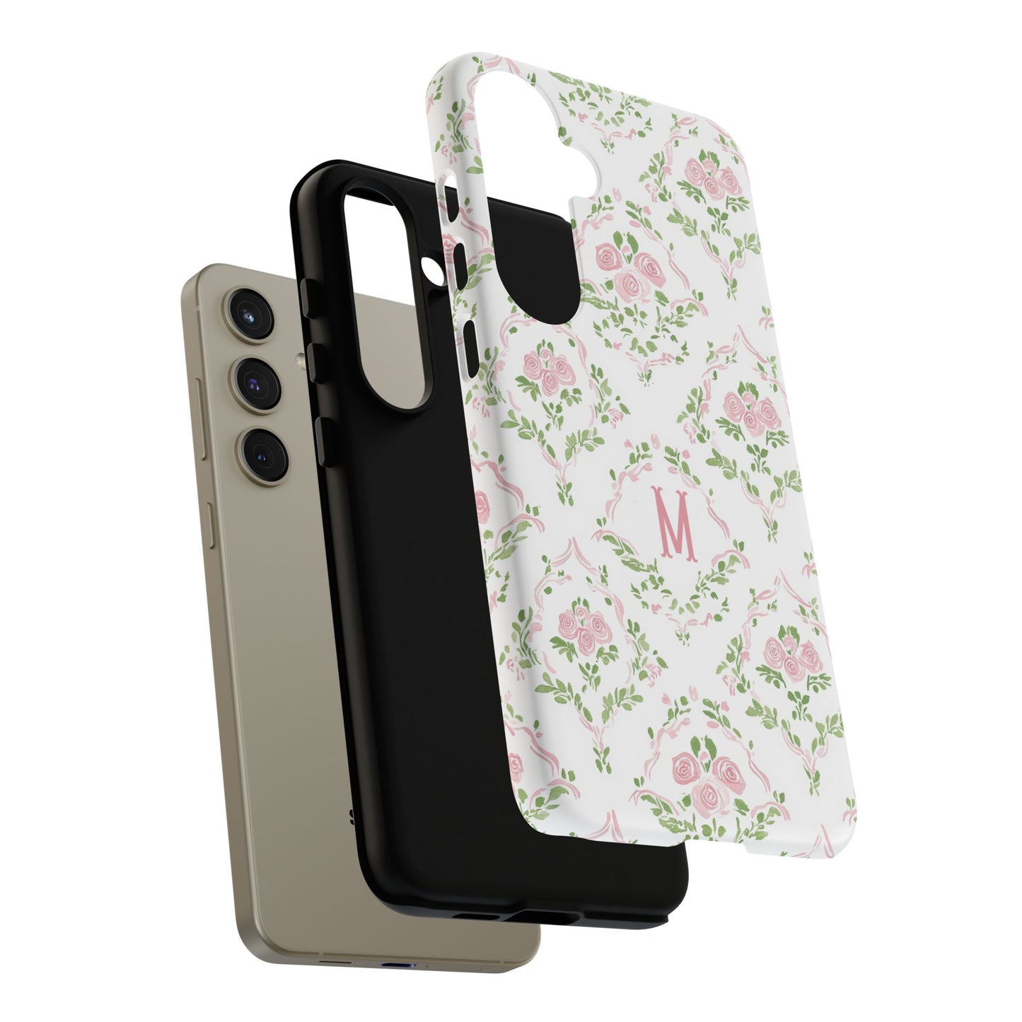 Pink Rose Grandmillennial Floral Monogram Phone Case