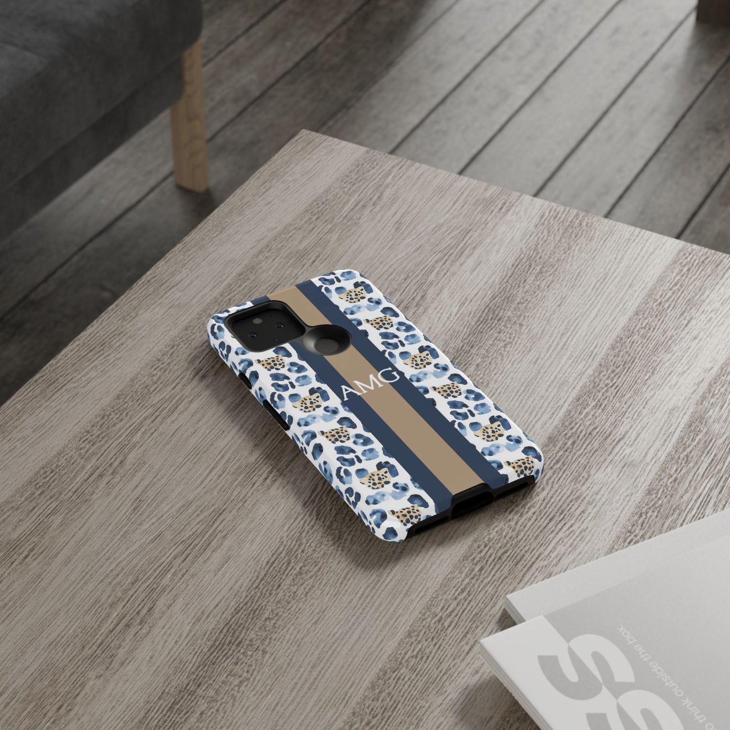 Blue Leopard Monogram Phone Case