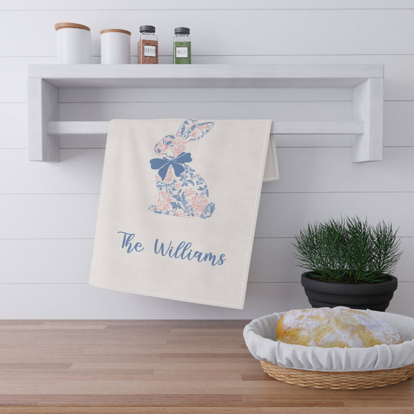 Personalized Easter Toile Tea Towel