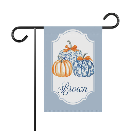 Blue Floral Pumpkins Garden Banner | Personalized Name Accent