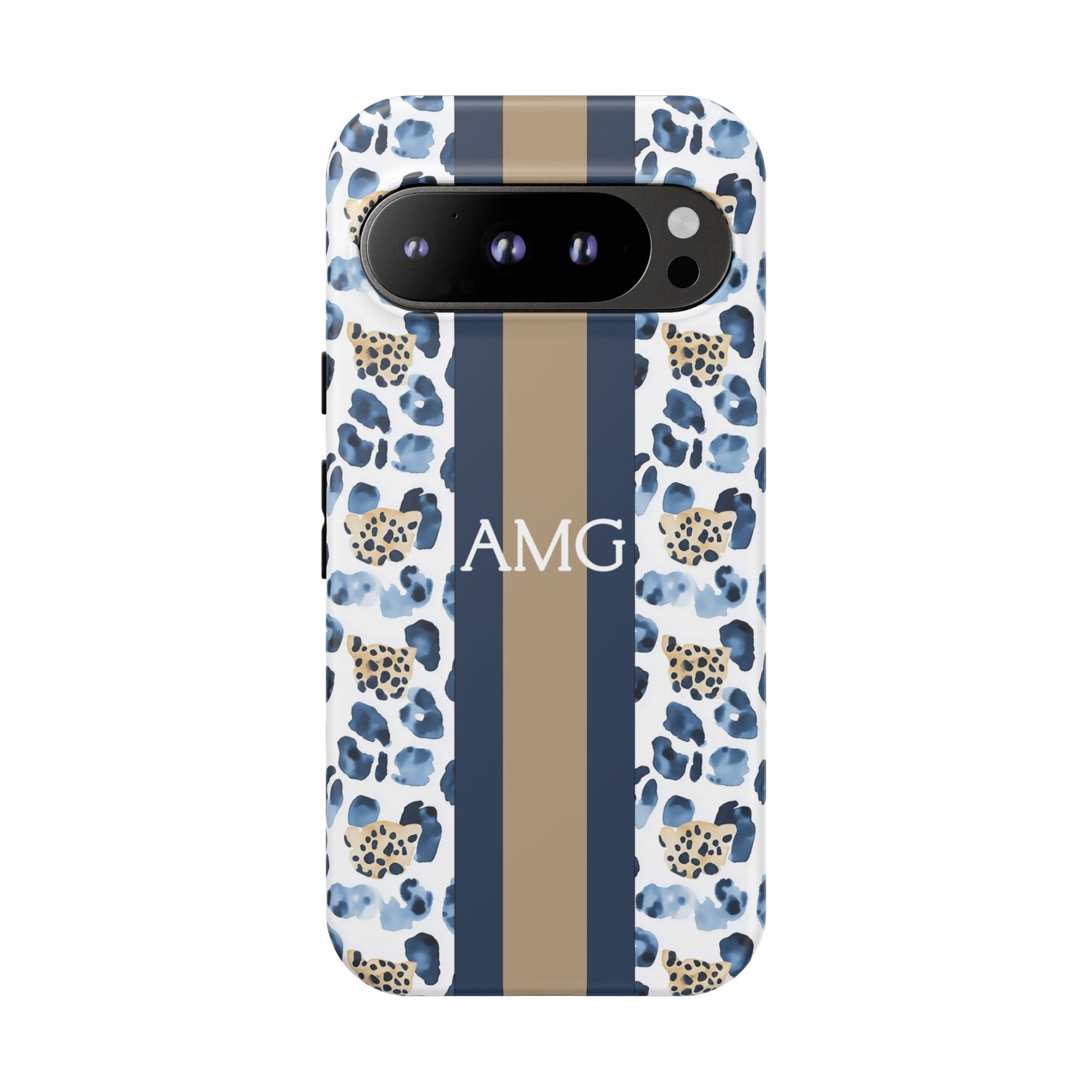 Blue Leopard Monogram Phone Case