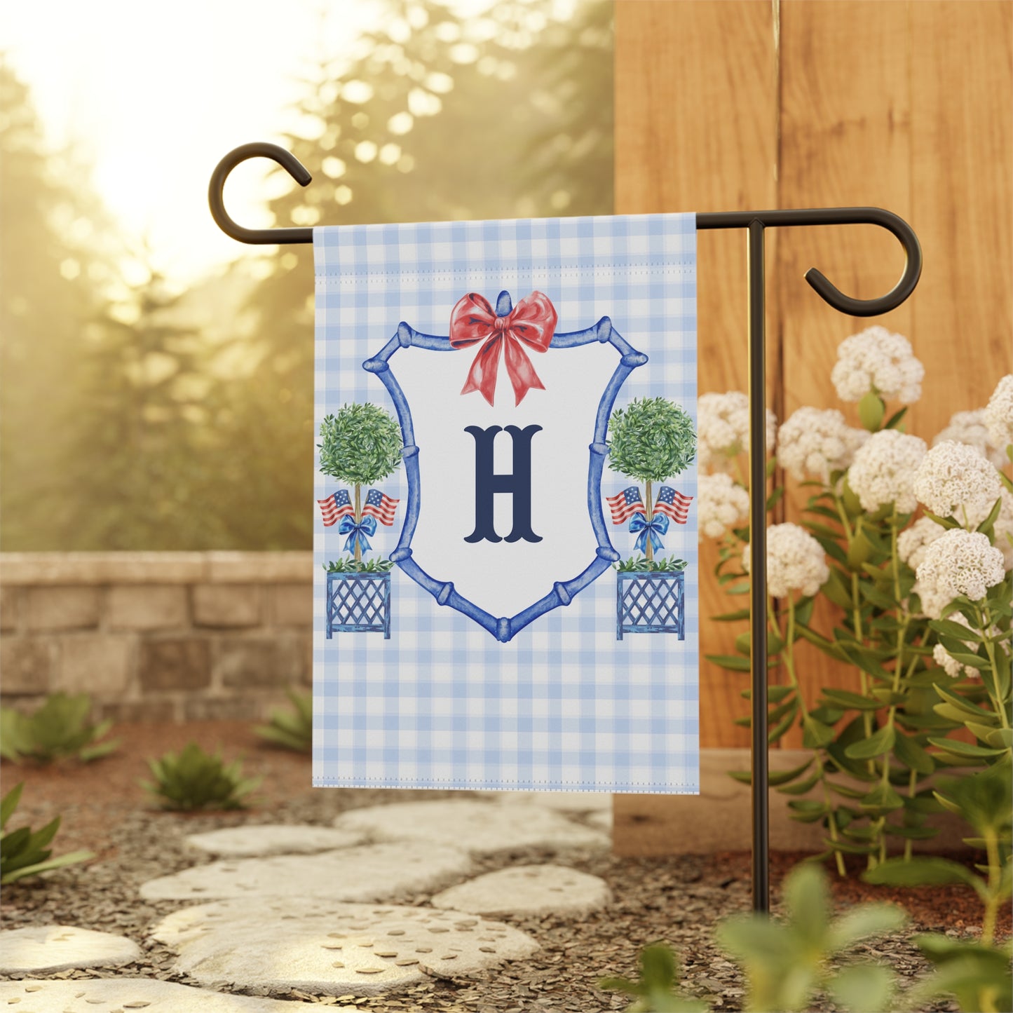 Patriotic Monogram Garden Flag with Topiary