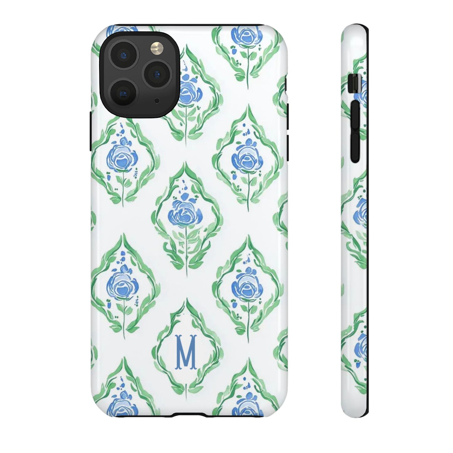 Blue Rose Grandmillennial Monogram Phone Case Personalized
