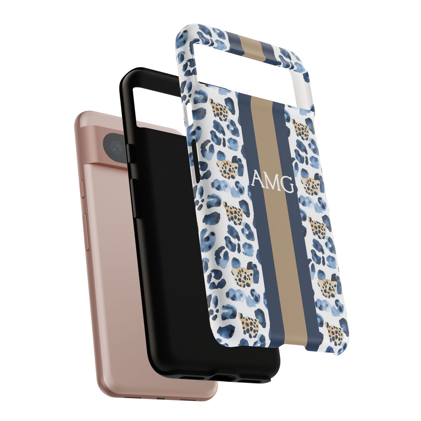 Blue Leopard Monogram Phone Case