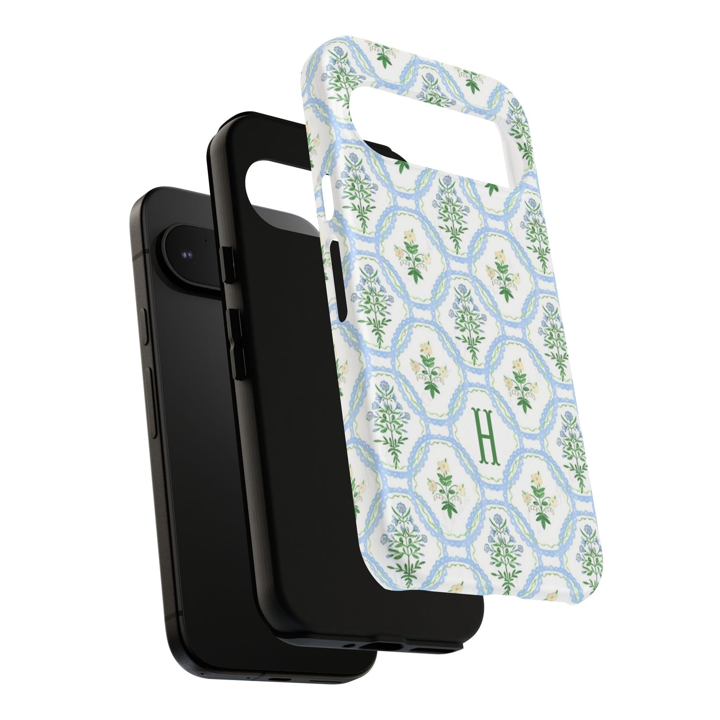 Blue Floral Motif Monogram Phone Case Personalized