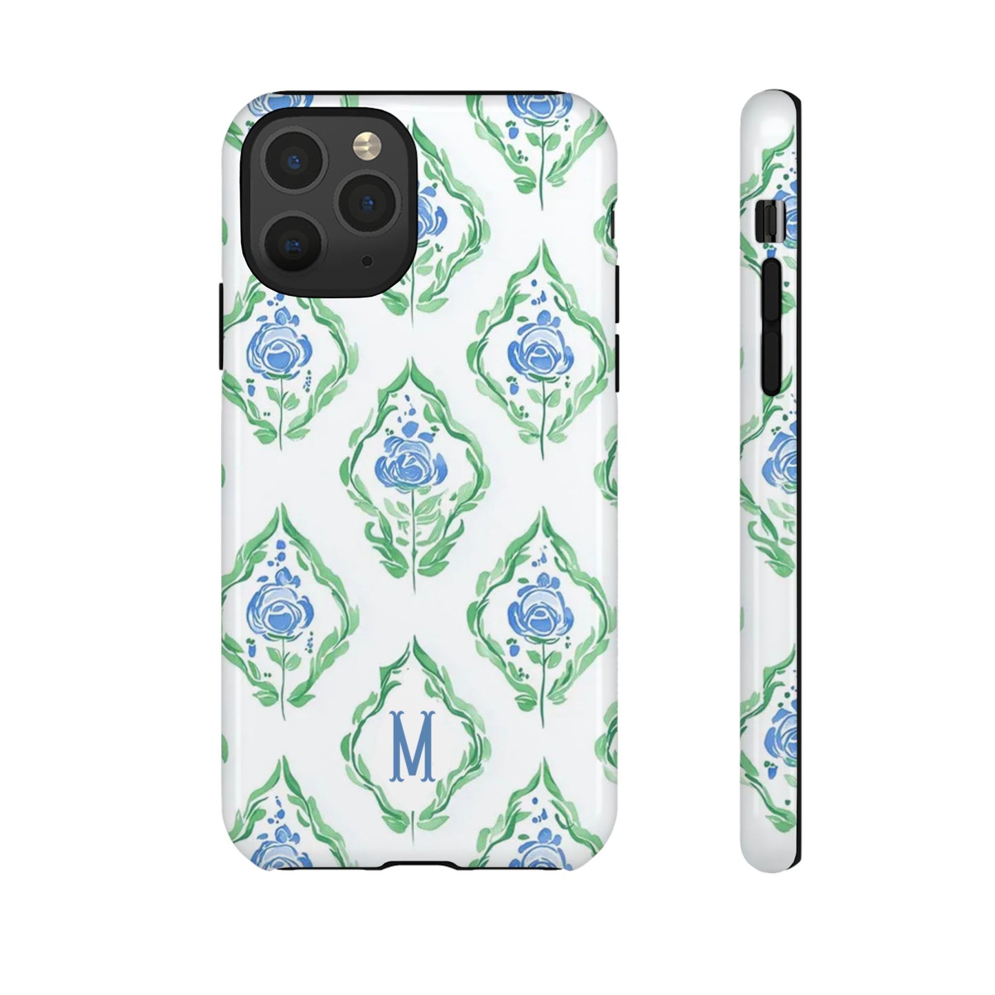 Blue Rose Grandmillennial Monogram Phone Case Personalized
