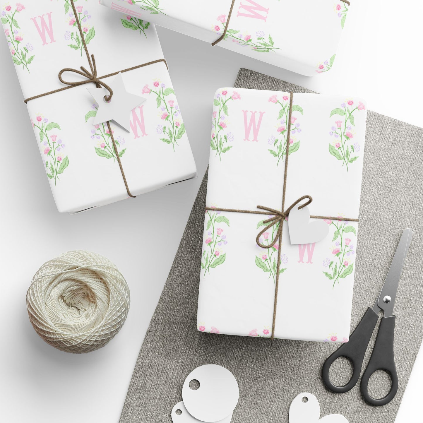 Watercolor Floral Monogram Wrapping Paper