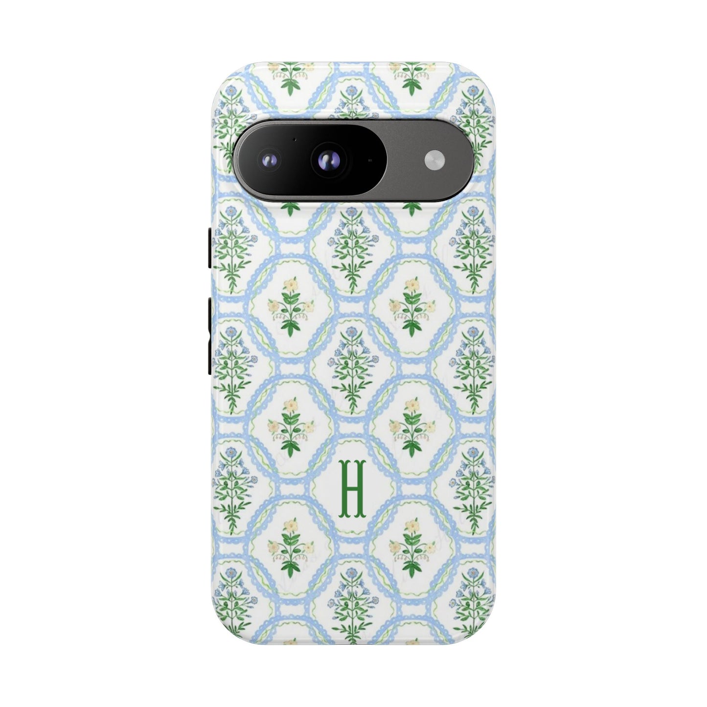 Blue Floral Motif Monogram Phone Case Personalized