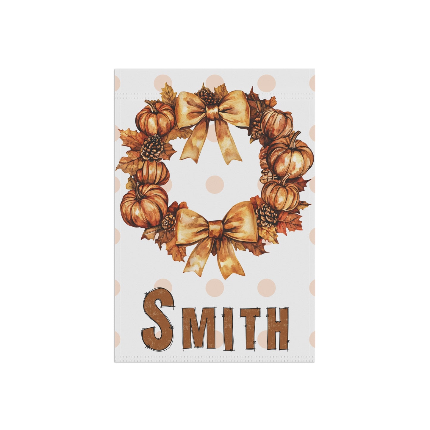 Personalized Fall Pumpkin Wreath Garden Flag Custom Name Autumn Outdoor Yard Decor, Polka Dot Thanksgiving Porch Decoration