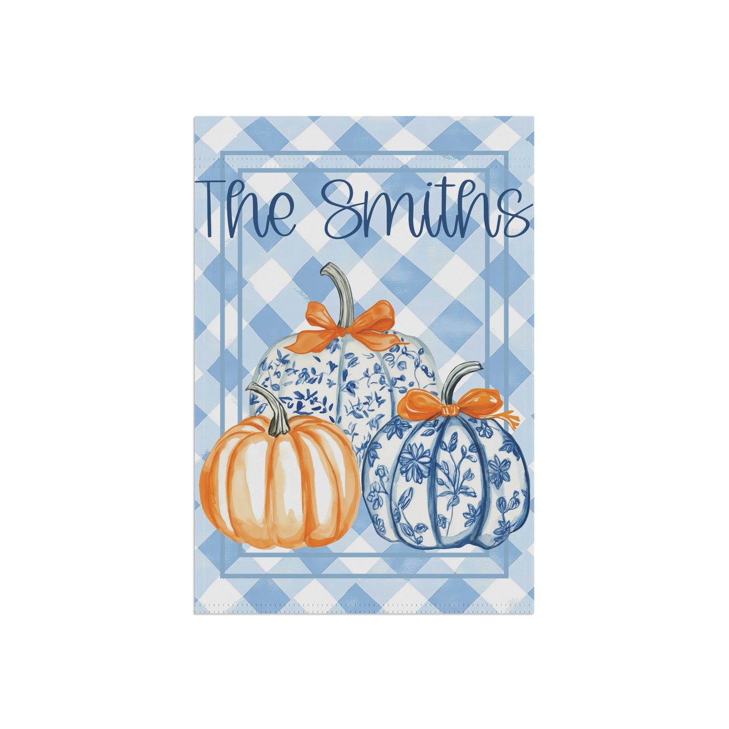 Blue Gingham Pumpkins Garden Banner | House Flag