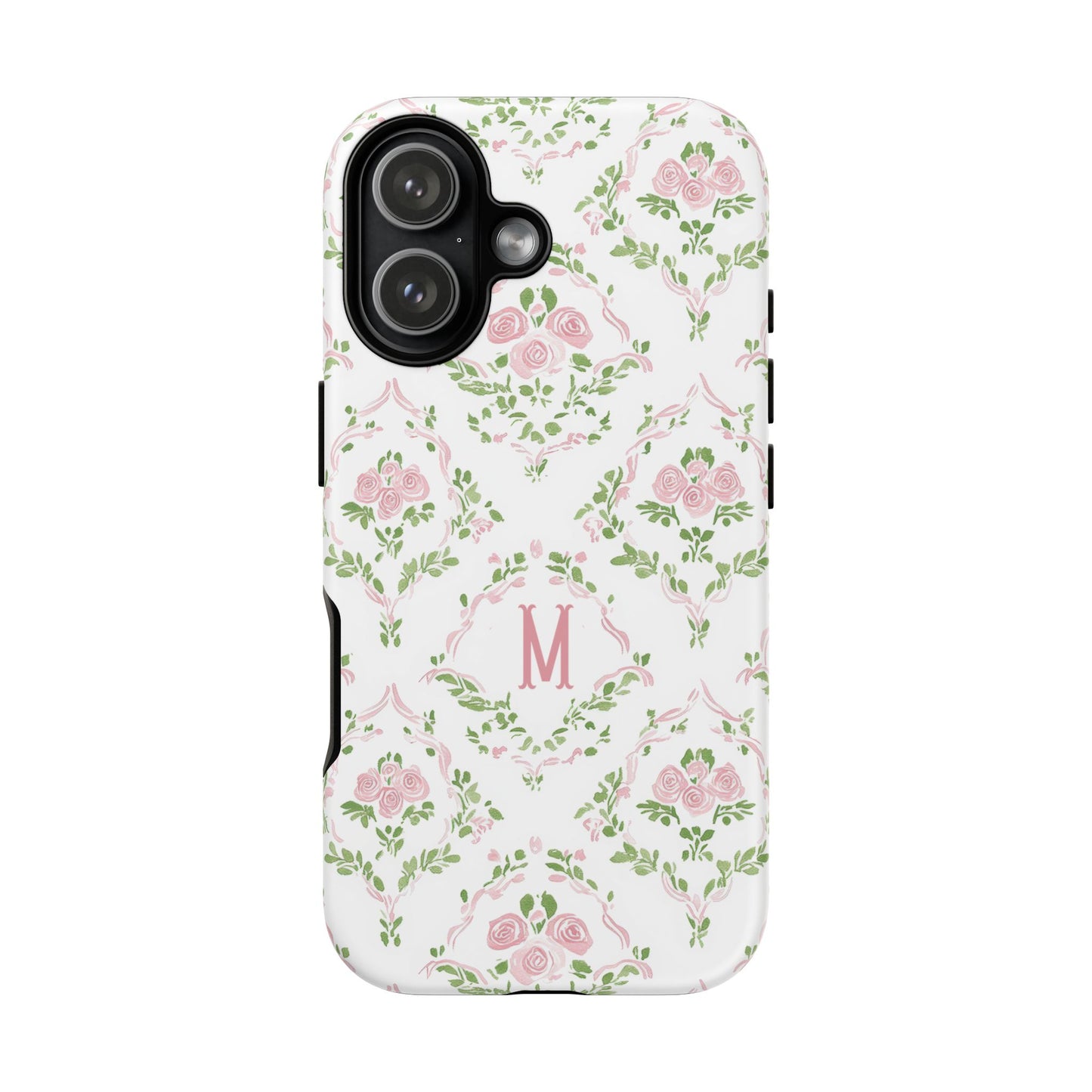 Pink Rose Grandmillennial Floral Monogram Phone Case