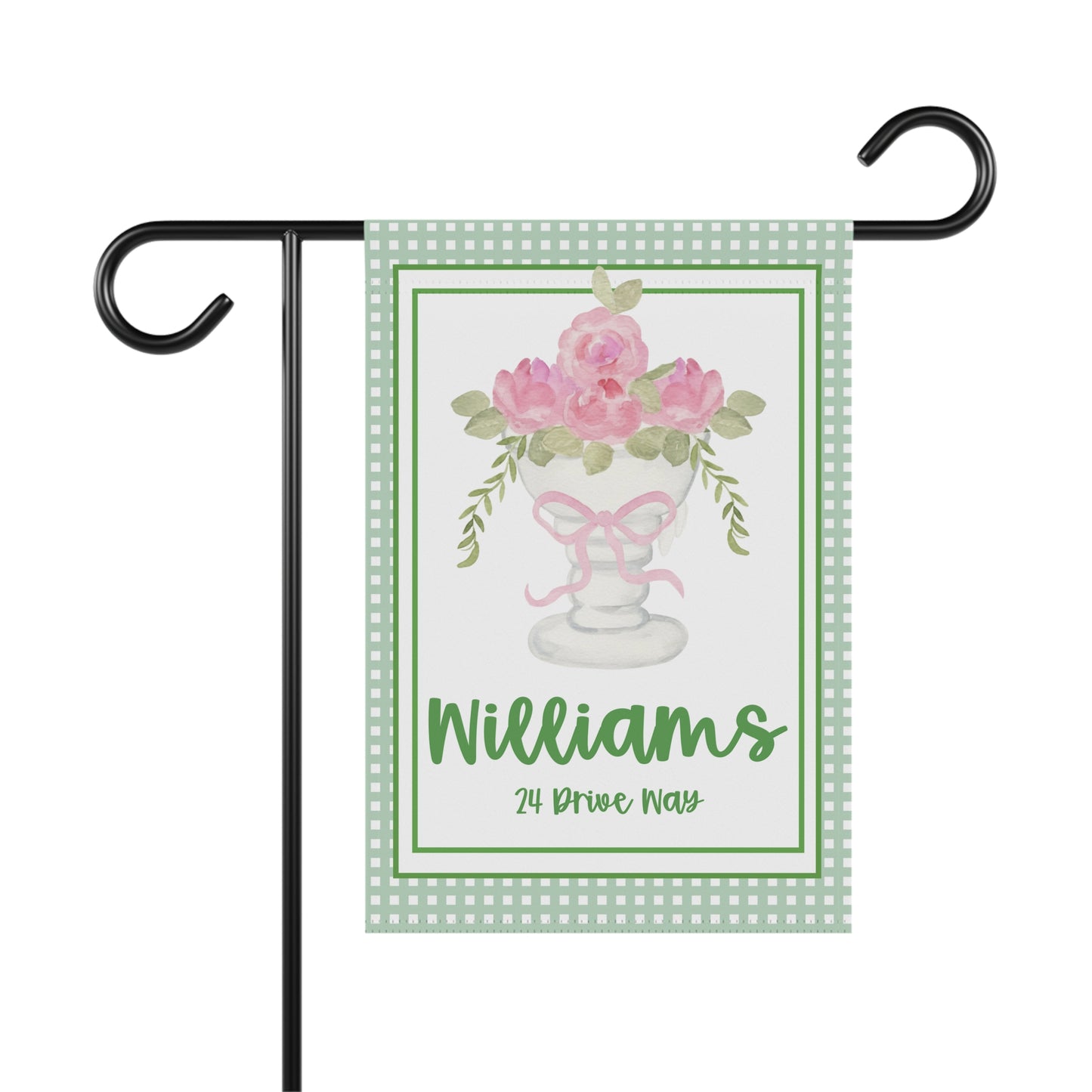 Pink Rose Personalized Garden Flag with Name & Address