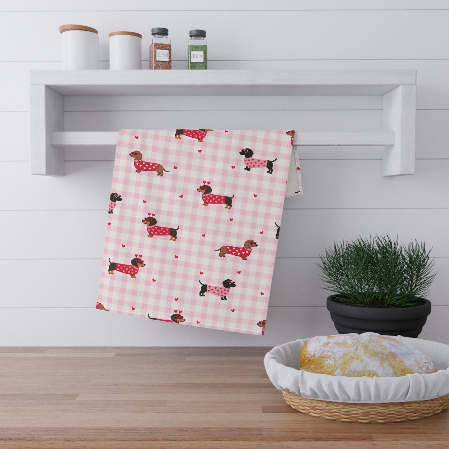 Dachshund Valentine Tea Towel