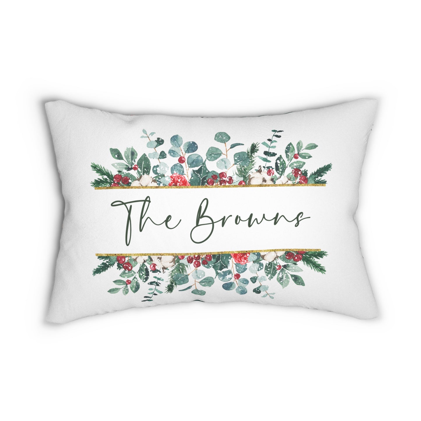 Personalized Christmas Lumbar Pillow — "The Browns" Floral & Plaid Holiday Throw