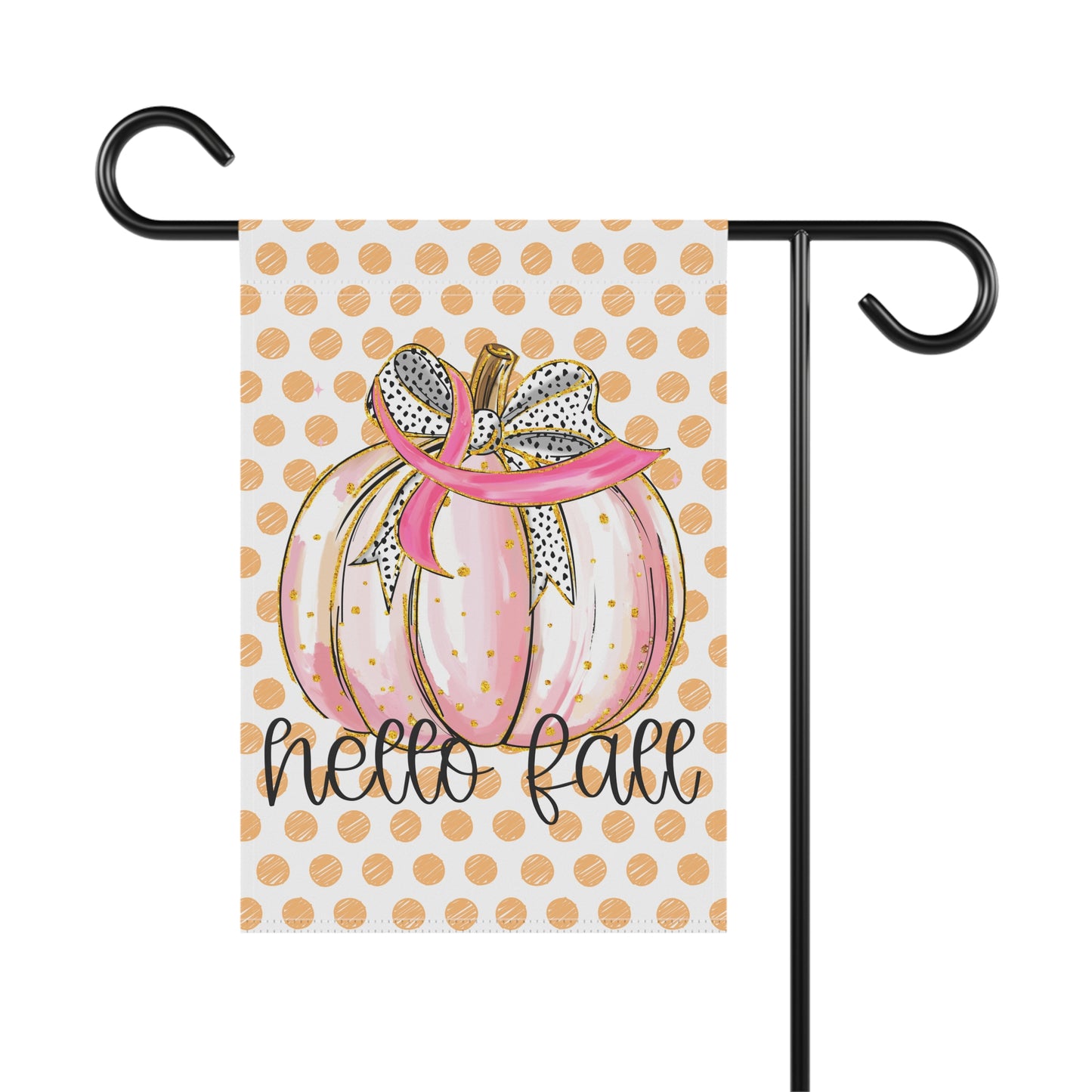 Pink Polka Dot Pumpkin Hello Fall Garden Flag | House Banner