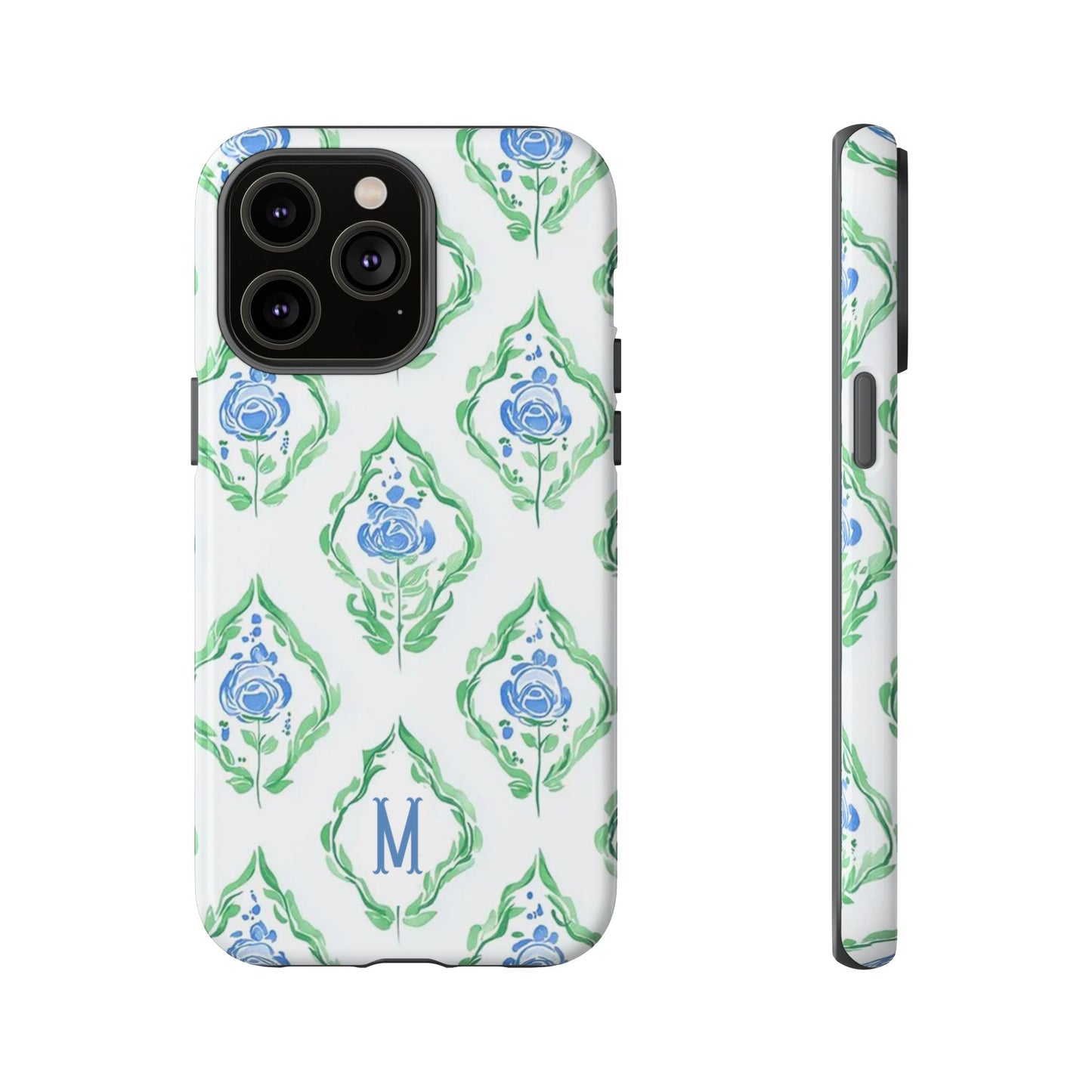 Blue Rose Grandmillennial Monogram Phone Case Personalized