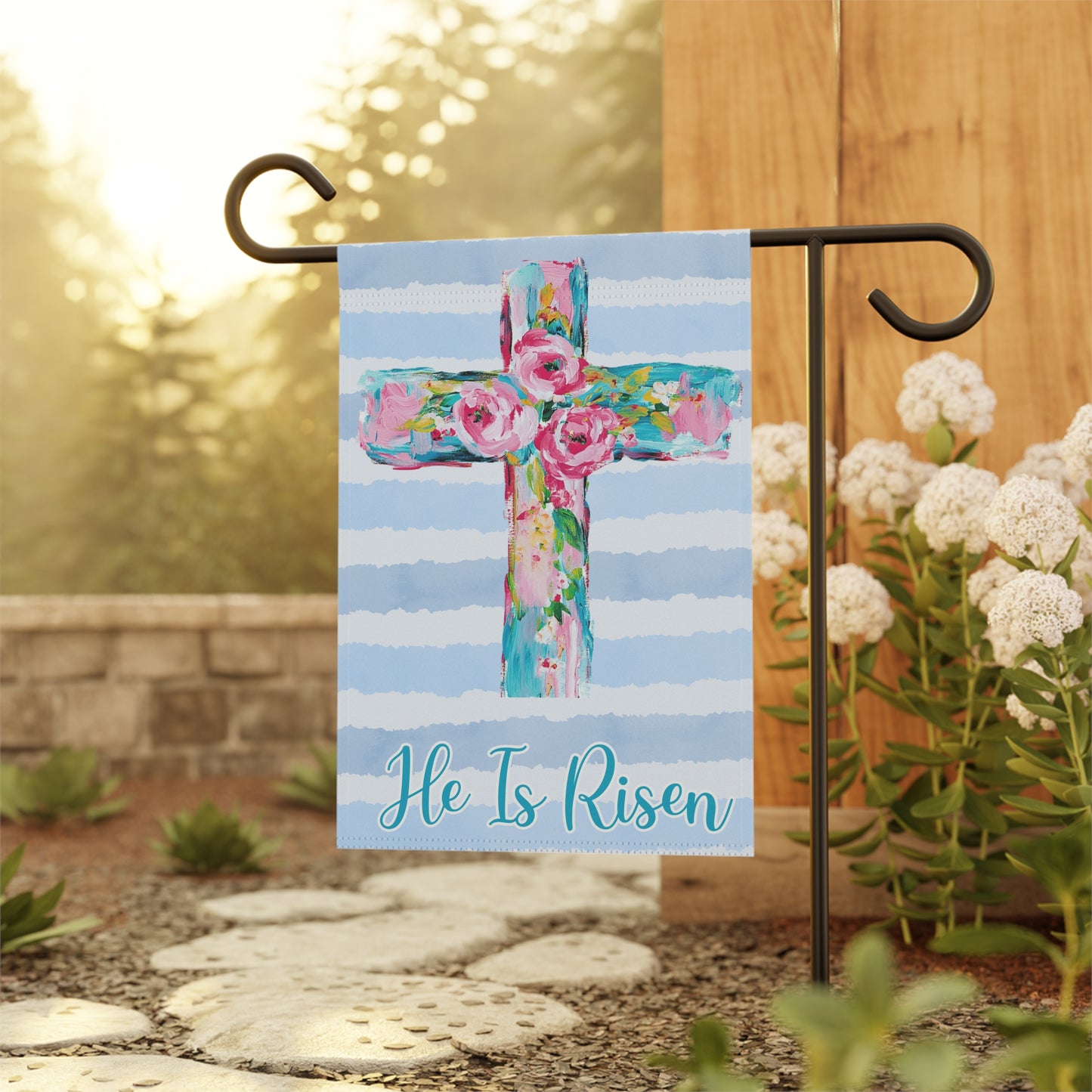He Is Risen Cross garden flag