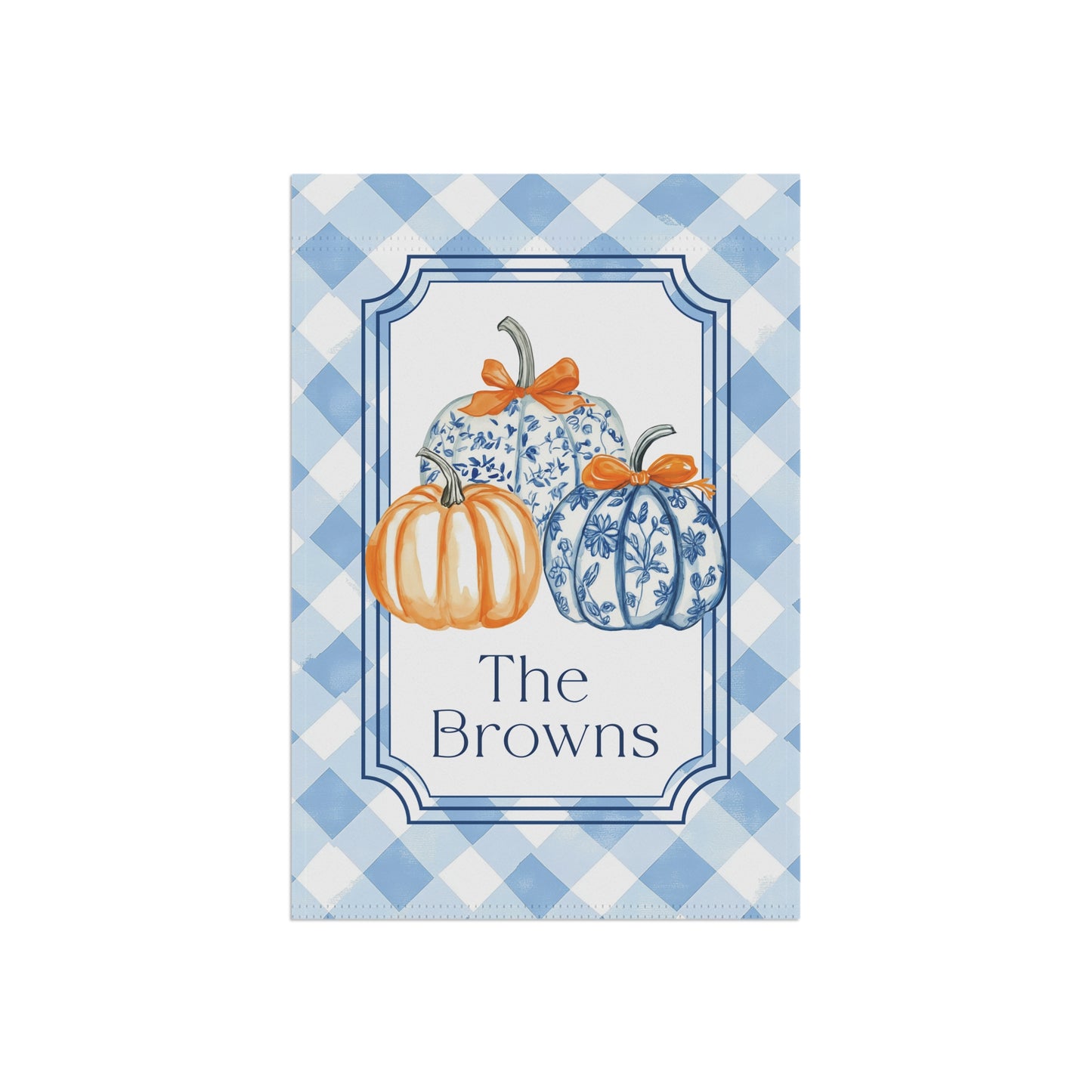 Blue Gingham Pumpkins Garden Flag | House Banner