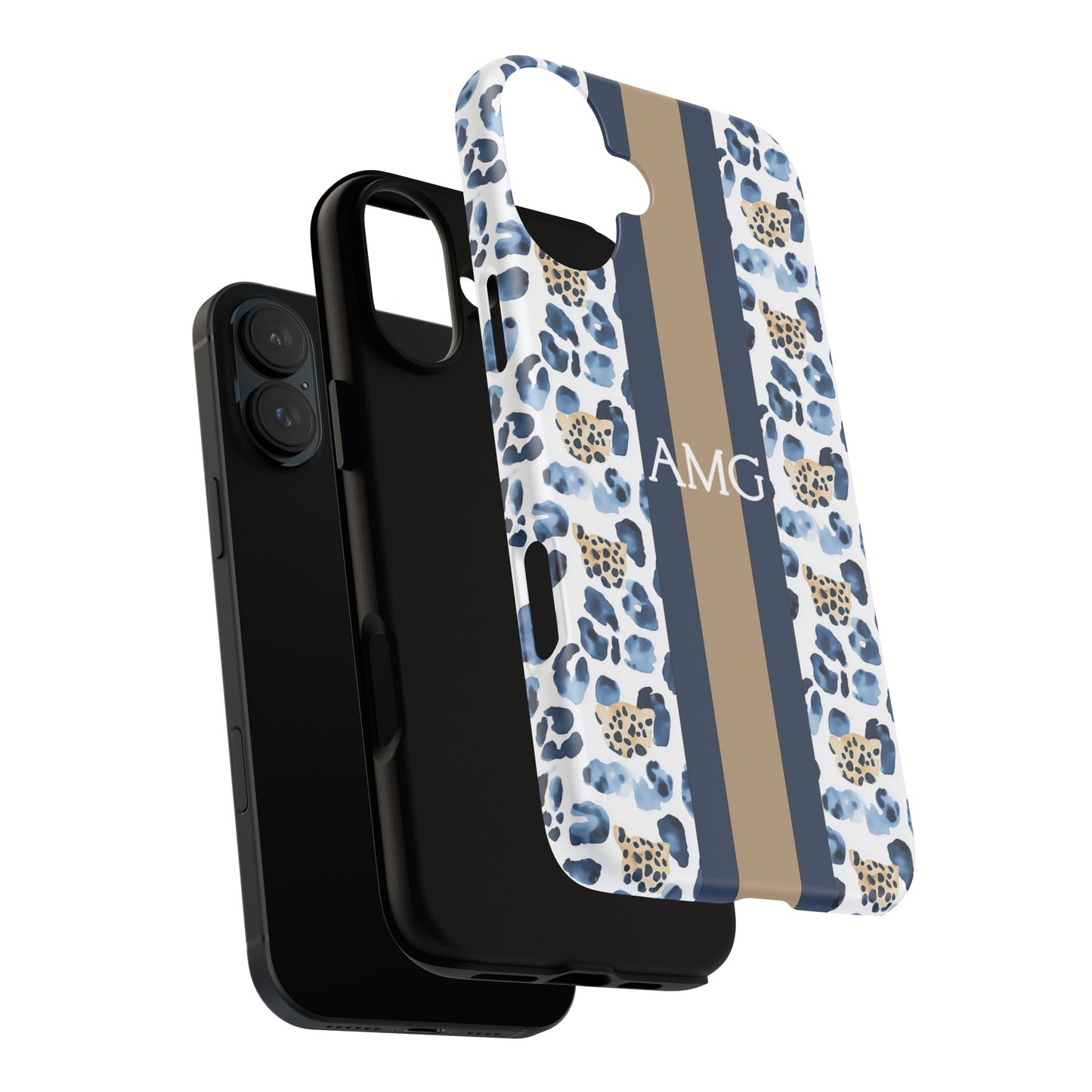 Blue Leopard Monogram Phone Case