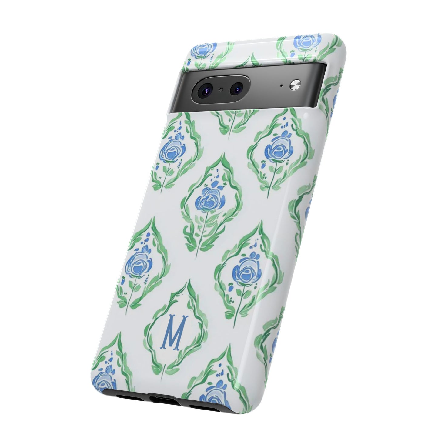 Blue Rose Grandmillennial Monogram Phone Case Personalized