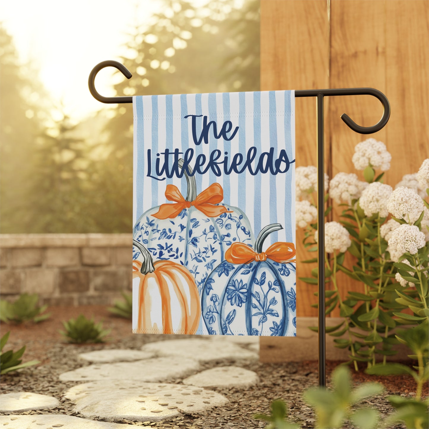 Blue Floral Pumpkins Garden Flag |