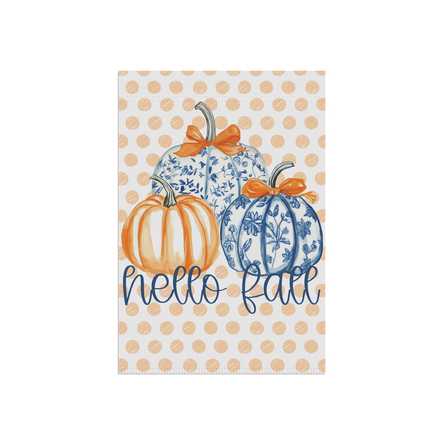 Hello Fall Pumpkin Garden Flag | Polka Dot Blue Orange Fall Yard Banner