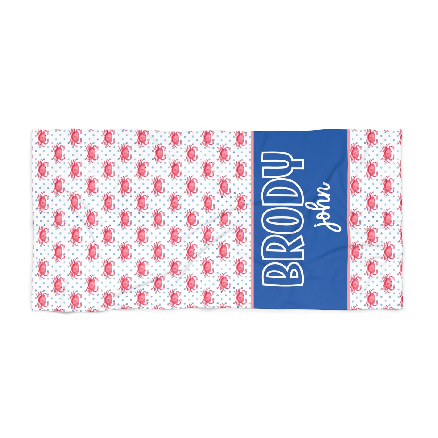 Personalized Crab & Polka Dot Beach Towel